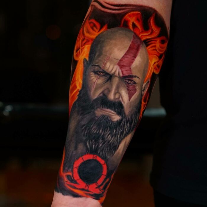 Kratos With A Fiery Background