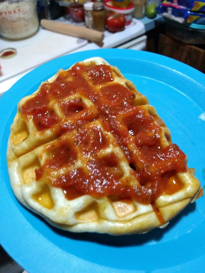 Waffle with pasta sauce