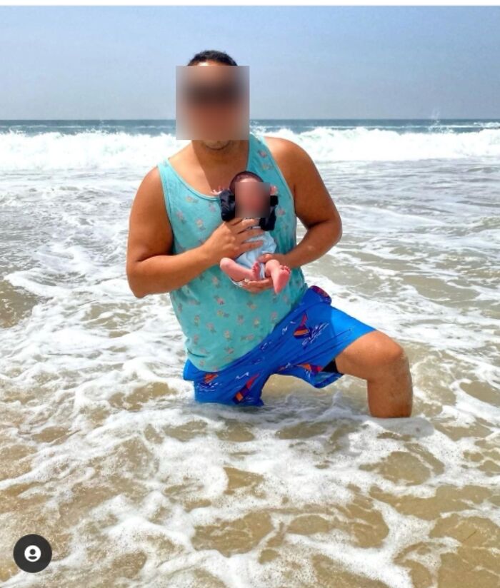 Bil Takes His Premature Baby To Beach, Unprotected From The Sun, During A Pandemic, While Hovering Over The Water Wating For A Wave To Hit Them. All Within 10 Days Of Birth, Also No Immune System. But Hey, Cool Picture Right?