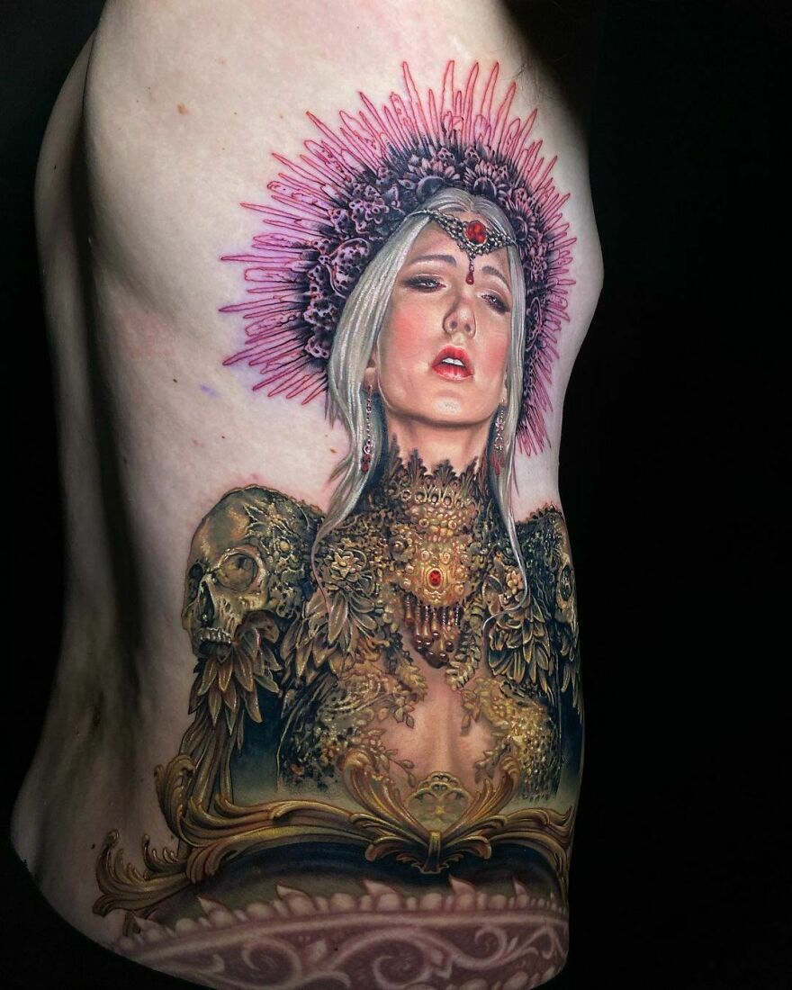 Colorful, realistic Regal woman tattoo