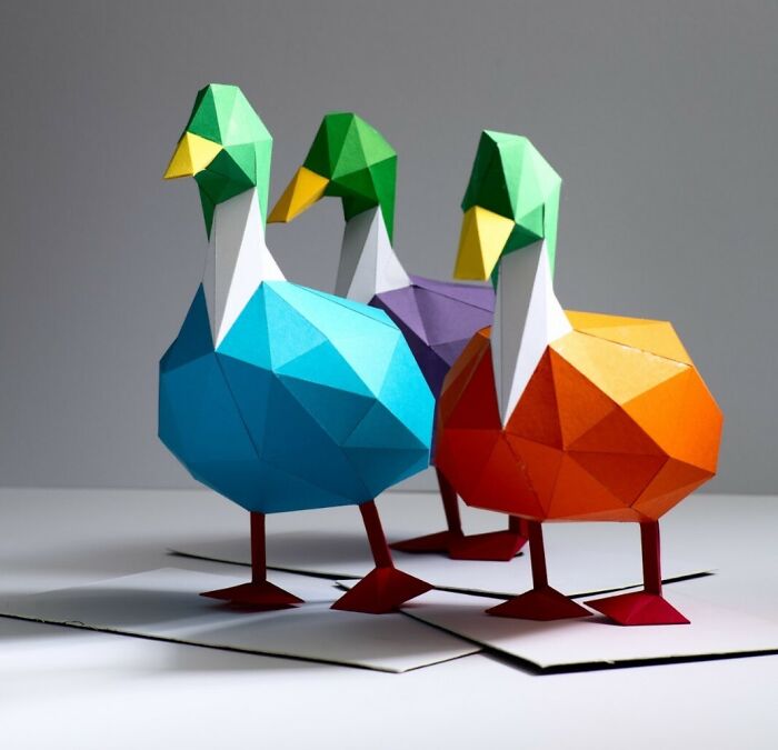 three geese made from the paper