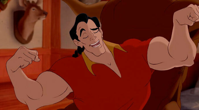 Gaston showing off his muscles 