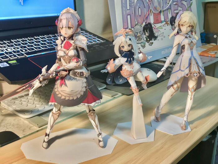 So I Created Paper Craft Figures Of Noelle, Paimon And Lumine And Donated It To The Hoyofest Event In The Philippines