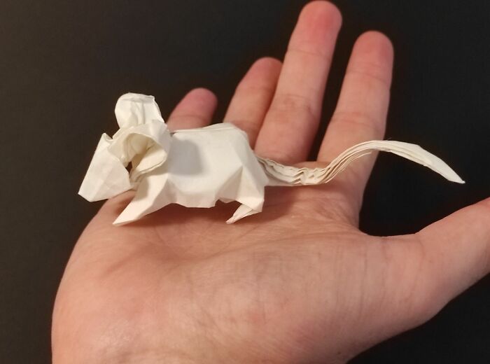 A Life-Size Origami Mouse, Folded From A Square Of Paper