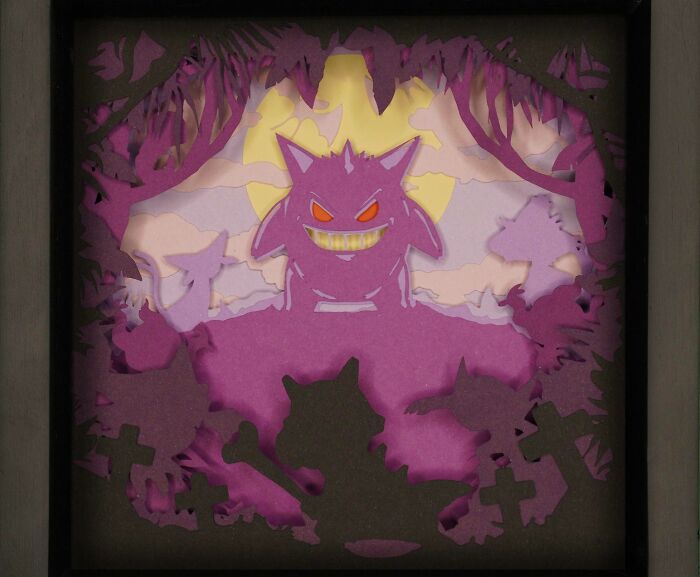 a purple Gengar paper craft 