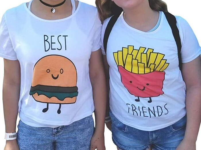 matching t-shirts with burger and fries 