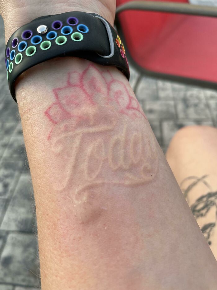 I Got A Mosquito Bite Next To A Tattoo And It Made The Letters Swell Up Into 3D