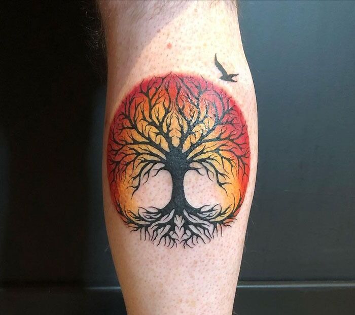 Watercolor life tree calf tattoo