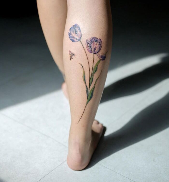 Tulips calf tattoo