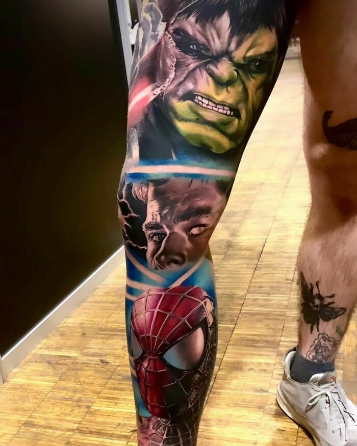Hulk, Thor and Spiderman tattoo