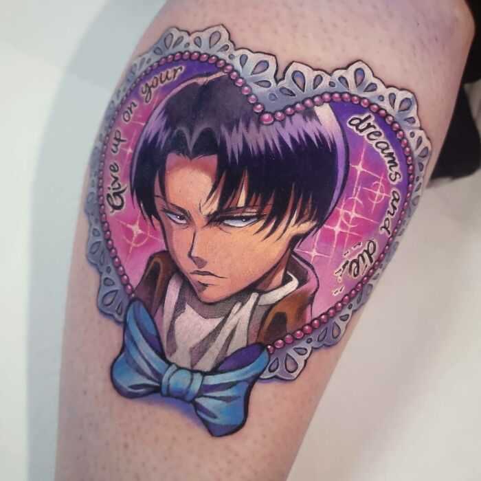 "Give Up On Your Dreams And Die" and Levi tattoo 