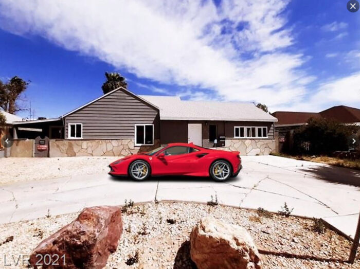 Lets Us A Photoshopped Ferarri To Cover Up The Driveway Cracks