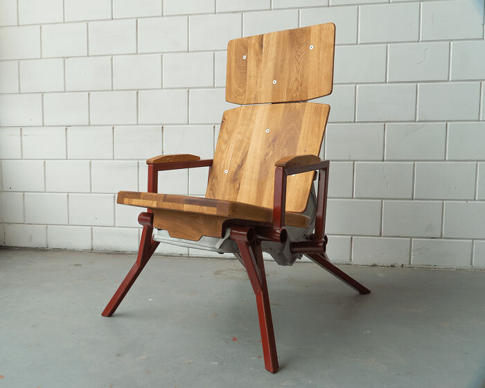Scofra-01: A Chair Made From Reclaimed Oak, An Old Scooter Frame And Steel Tubes