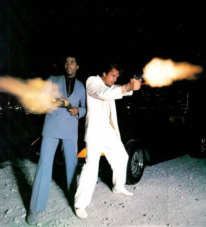 Philip Michael Thomas And Don Johnson Being Just The Coolest Moterf'ers Alove At A Photoshoot For Miami Vice In 1985
