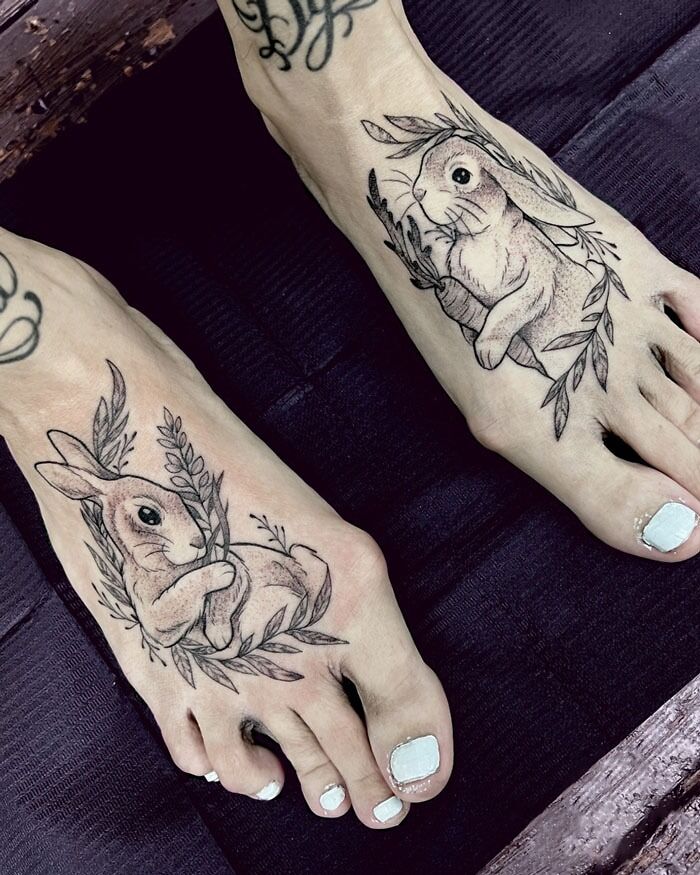 Cute Pair Of Bunnies For Lovely Char.​​​​​​​​ ​​​​​​​​always Love The Finished Look Of Black And White Dot Work