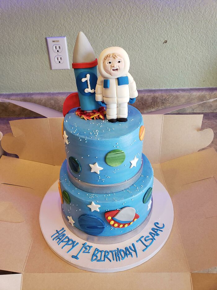 A Few People Asked For A Picture Of My Son's Birthday Cake After Seeing Its Horrifying Topper. Here It Is