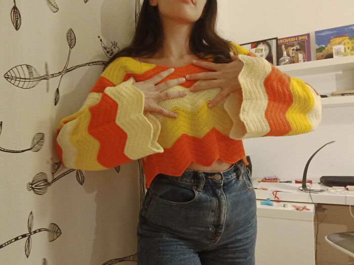 Ripple Stitch Sweater I Made, 100% Merino Wool. Thoughts?