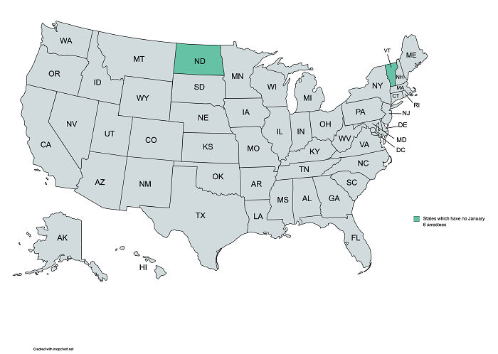 Us States Which Do Not Have Residents Arrested For January 6 Offences