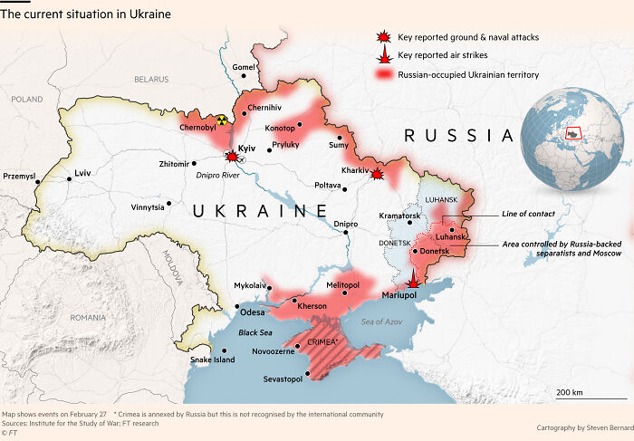 [oc] Map Showing The Latest Situation In Ukraine Today With Territory Gained By Russia