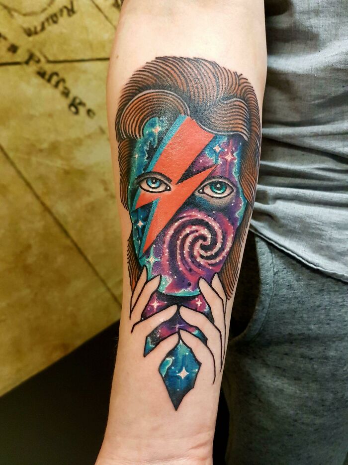 Finally Got My Space Bowie Arm Piece Done. By Laura At Timeless Tattoo, Glasgow