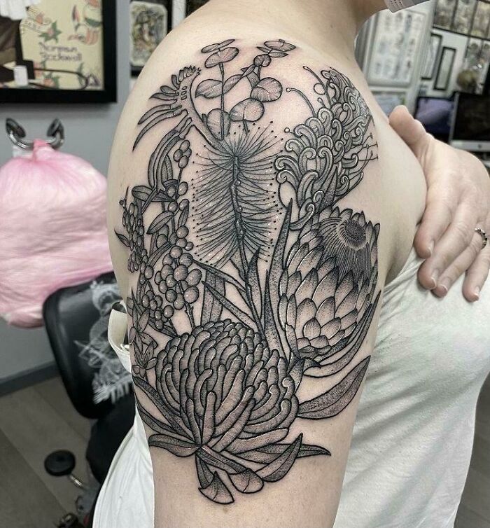 My First Tattoo! Australian Native Flowers By Libby, The Illustrated Man In Sydney, Australia