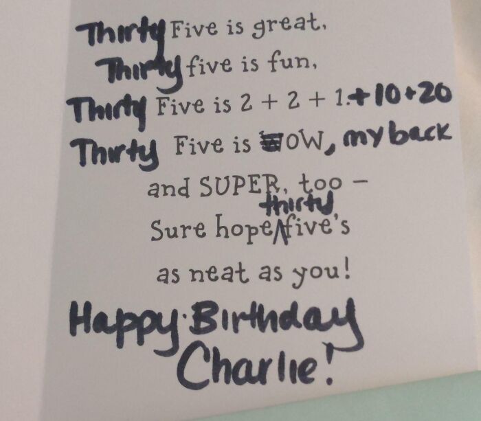 Wife Modified A 5yo Birthday Card For My Brother's 35th