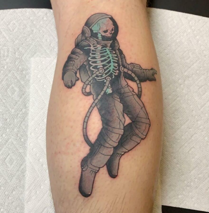 Space skeleton tattoo
