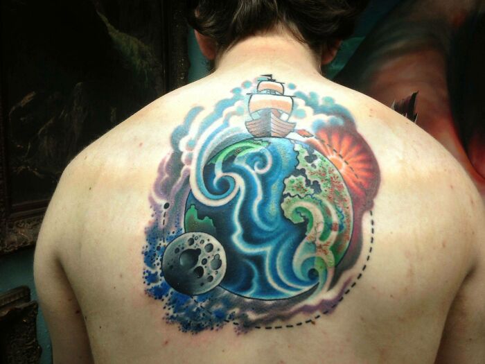 My Space Scene, Newtonian Physics Tattoo - By Jeff Ensminger At Resurrection Tattoo - Austin, TX