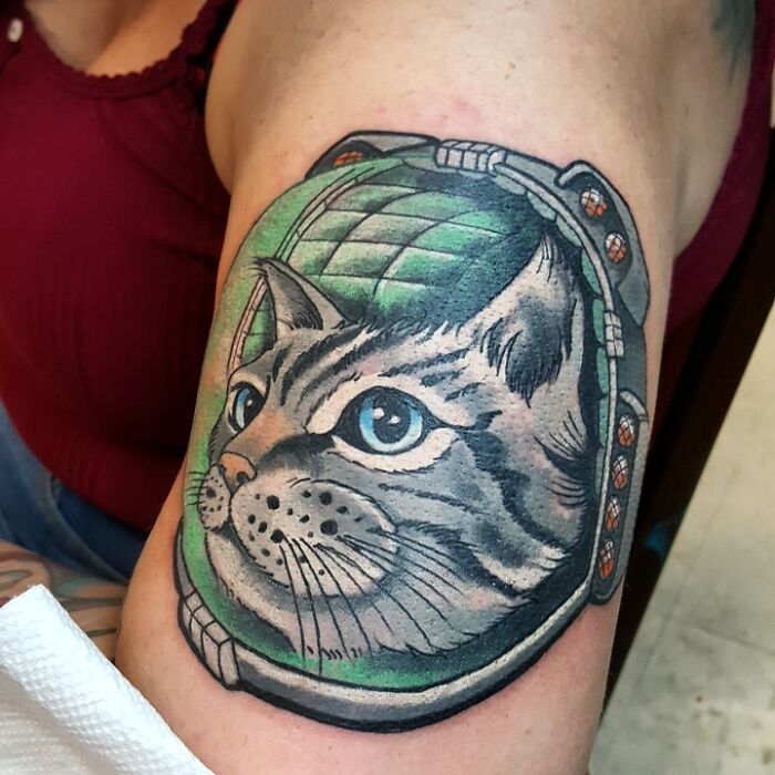 Space Cat By Shane Watkins, Amillion Tattoo, Austin, Texas
