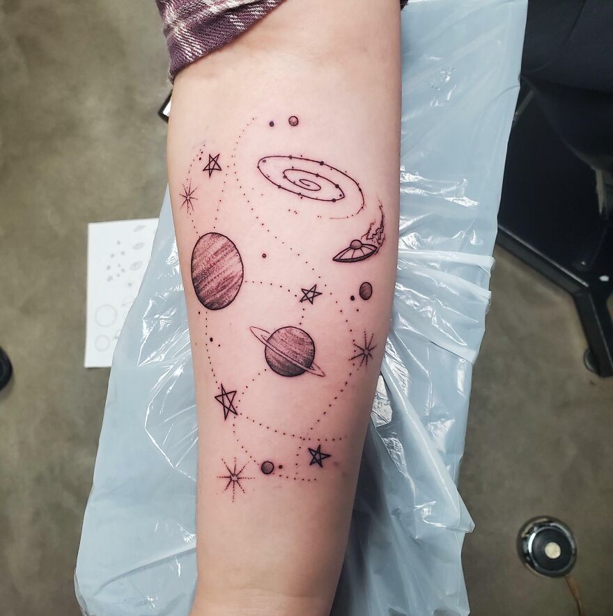 Planets forearm tattoo