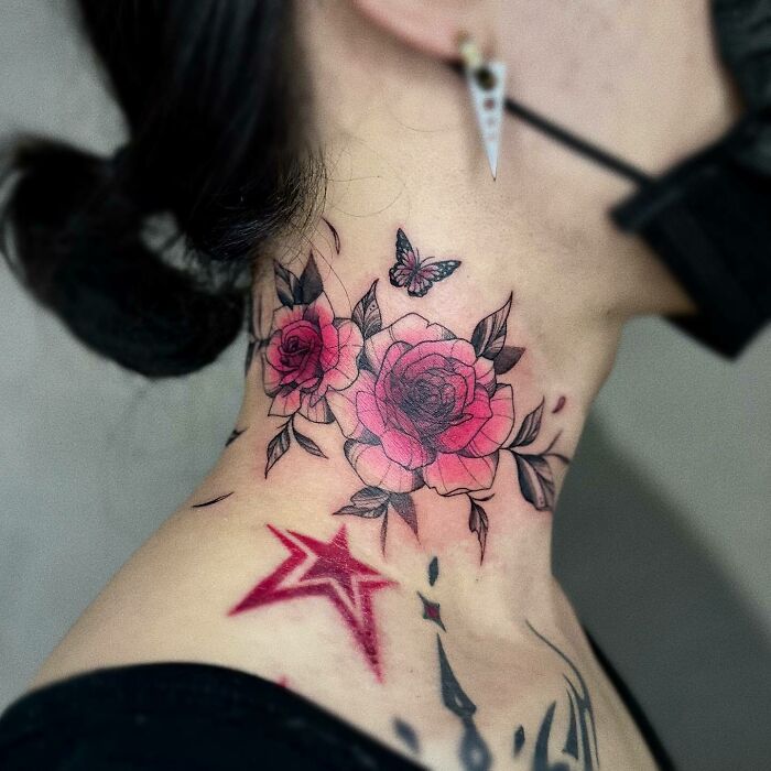 Flower neck tattoo