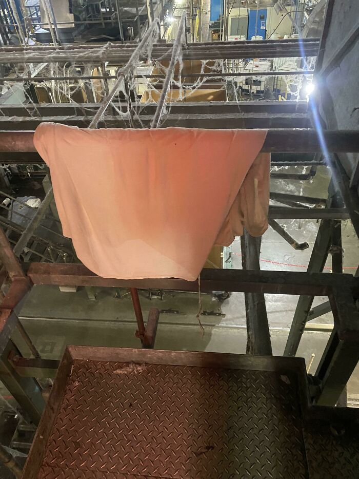 My Coworker Leaves His Super Sweaty Shirts Here To Dry Until His Next Shift. This Shirt Has Been Here For A Week And He Gets Back Tomorrow