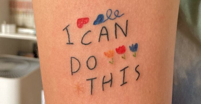 colorful i can do this quote arm tattoo