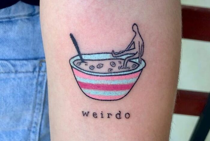 cereal bowl and weirdo arm tattoo