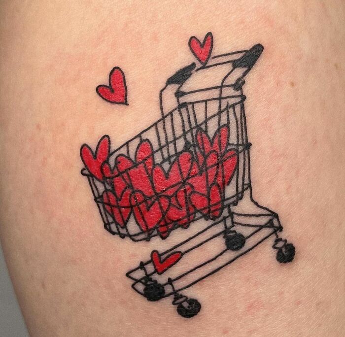 cart full of hearts tattoo