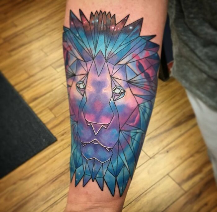Geometric Space Lion Done By Jose Camarillo At Art Never Dies Tattoo (Federal Way, Washington)