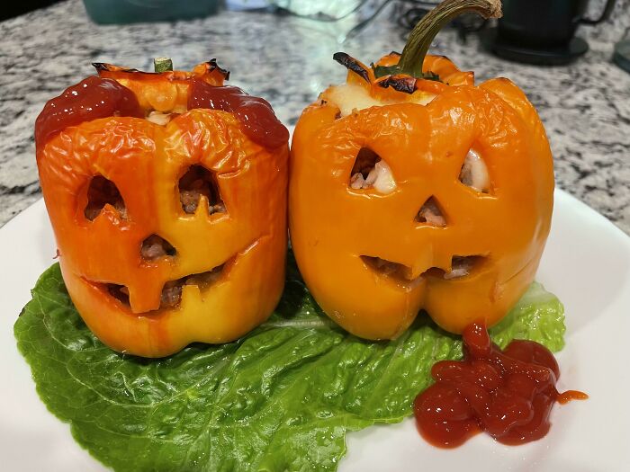 Instead Of Carving Pumpkins, What About Carving Bell Peppers And Eating Them Stuffed Afterwards? It’s Been Our Family Tradition For Years