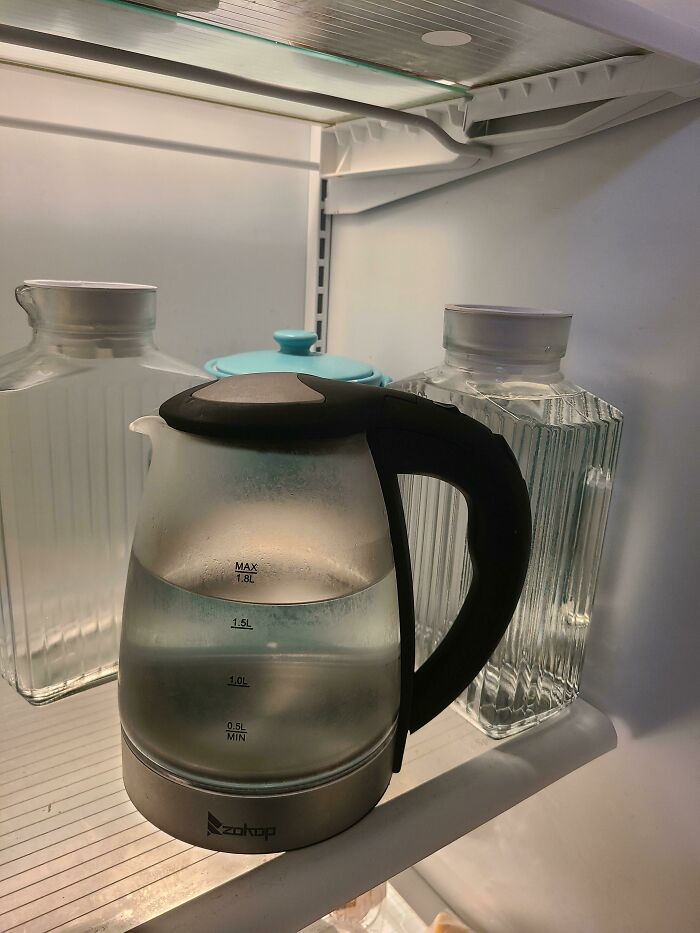 My Electric Kettle Broke So I'm Using It As A Water Pitcher In My Fridge