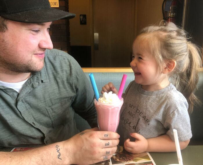 My Dad And I Used To Get Milkshakes Together All The Time. My Daughter And I Sharing Our First Milkshake Together