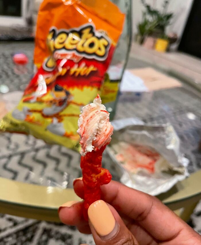 Cheetos dipped in cream cheese