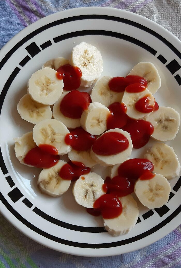 Plate of banana and ketchup