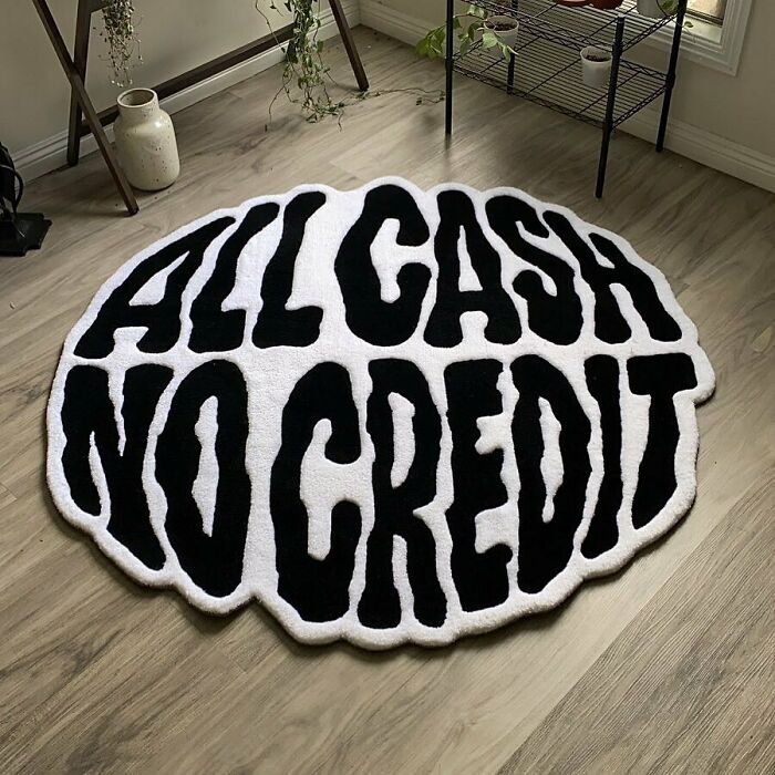 All cash no credit words rug