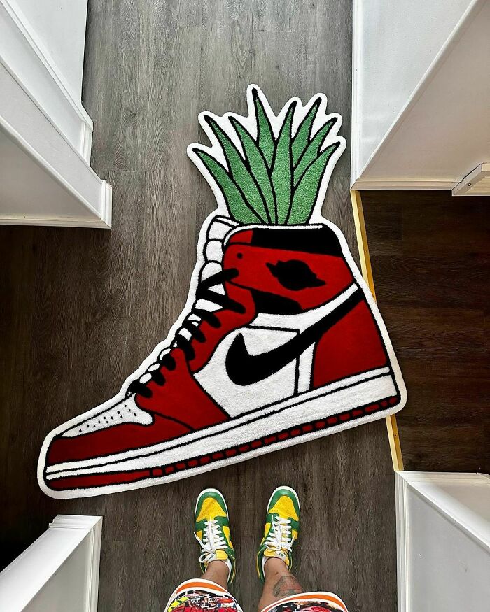 Colorful red nike shoe rug