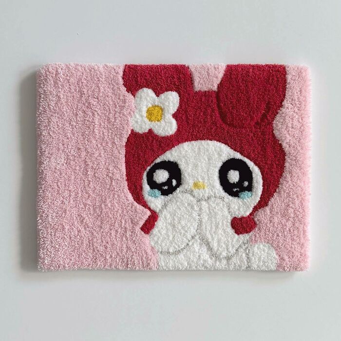 Cute bunny with hat rug