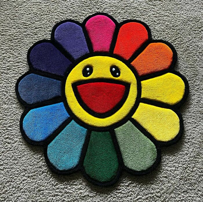 Colorful smiling flower rug