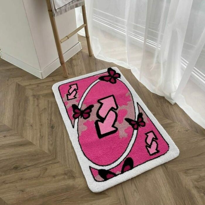 Pink uno card rug