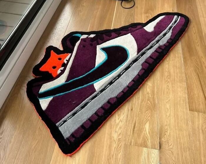 Colorful nike shoe with fox inside rug
