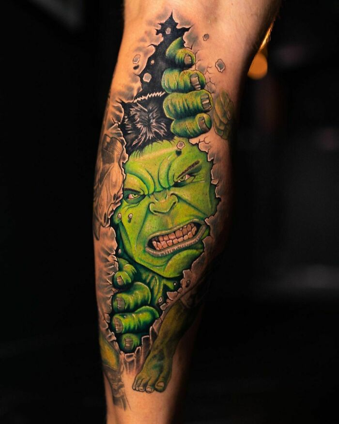 Hulk Calf Tattoo 