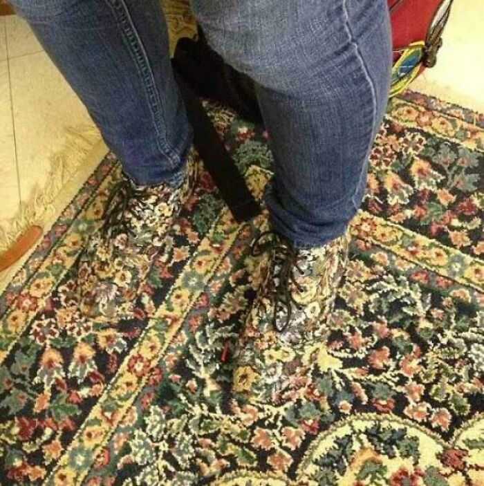 Shoes matched with a rug