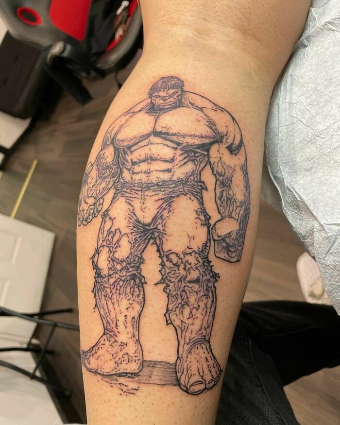 Hulk Calf Tattoo